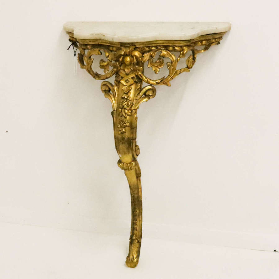 C1860 French giltwood & gesso console table Carrera marble top