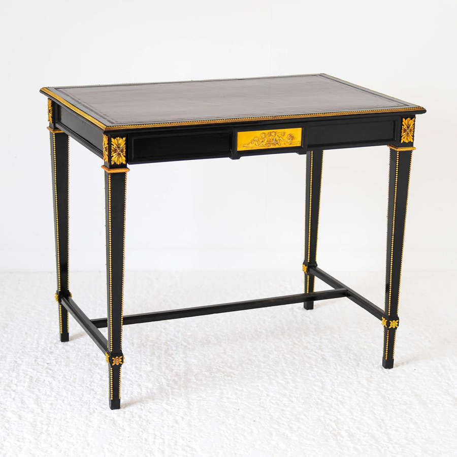 French 1890 ebonised writing table in the manner of Françoise Linke
