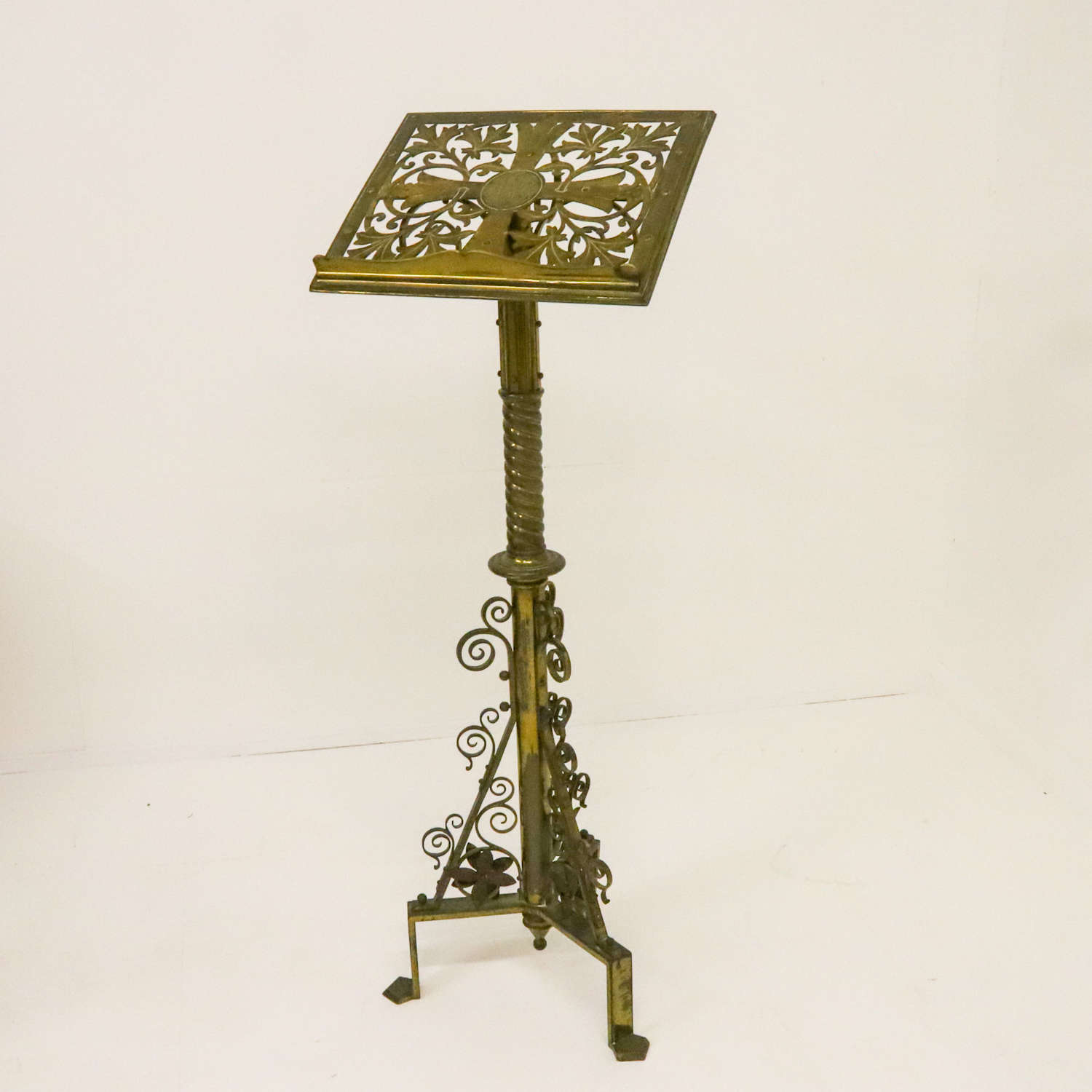 English 1883 gilt brass ecclesiastical lectern pierced fretted slope