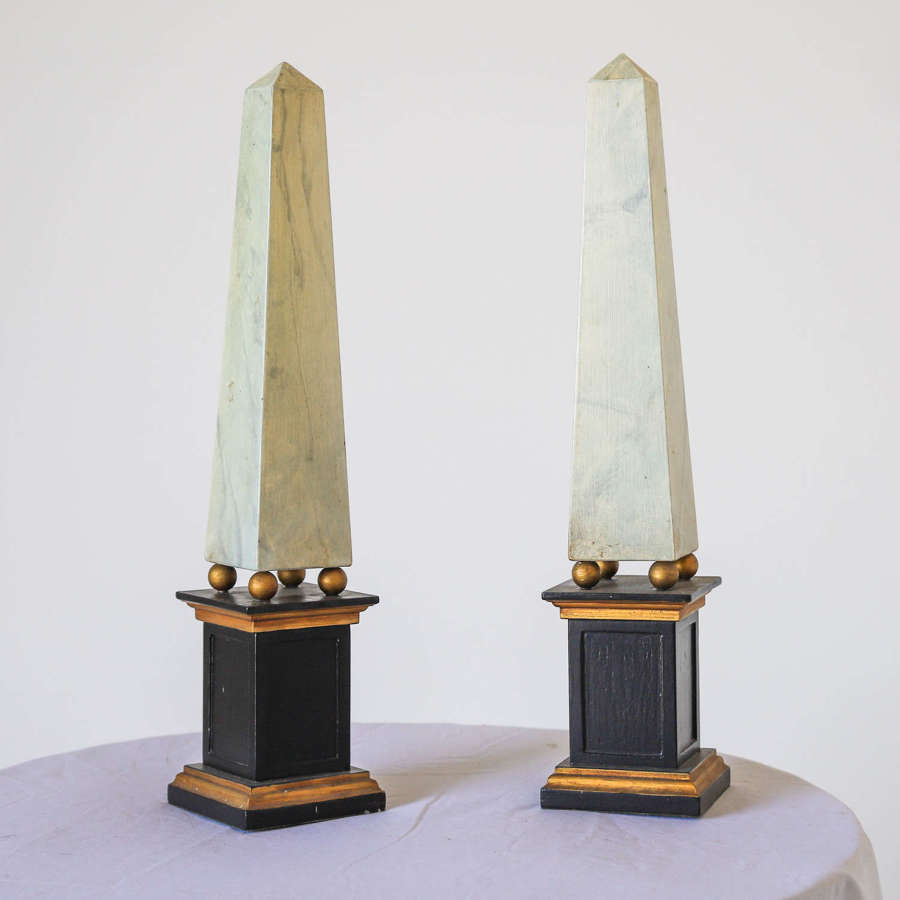 Pair of Composite Faux Marble Obelisks Mid 20th Century