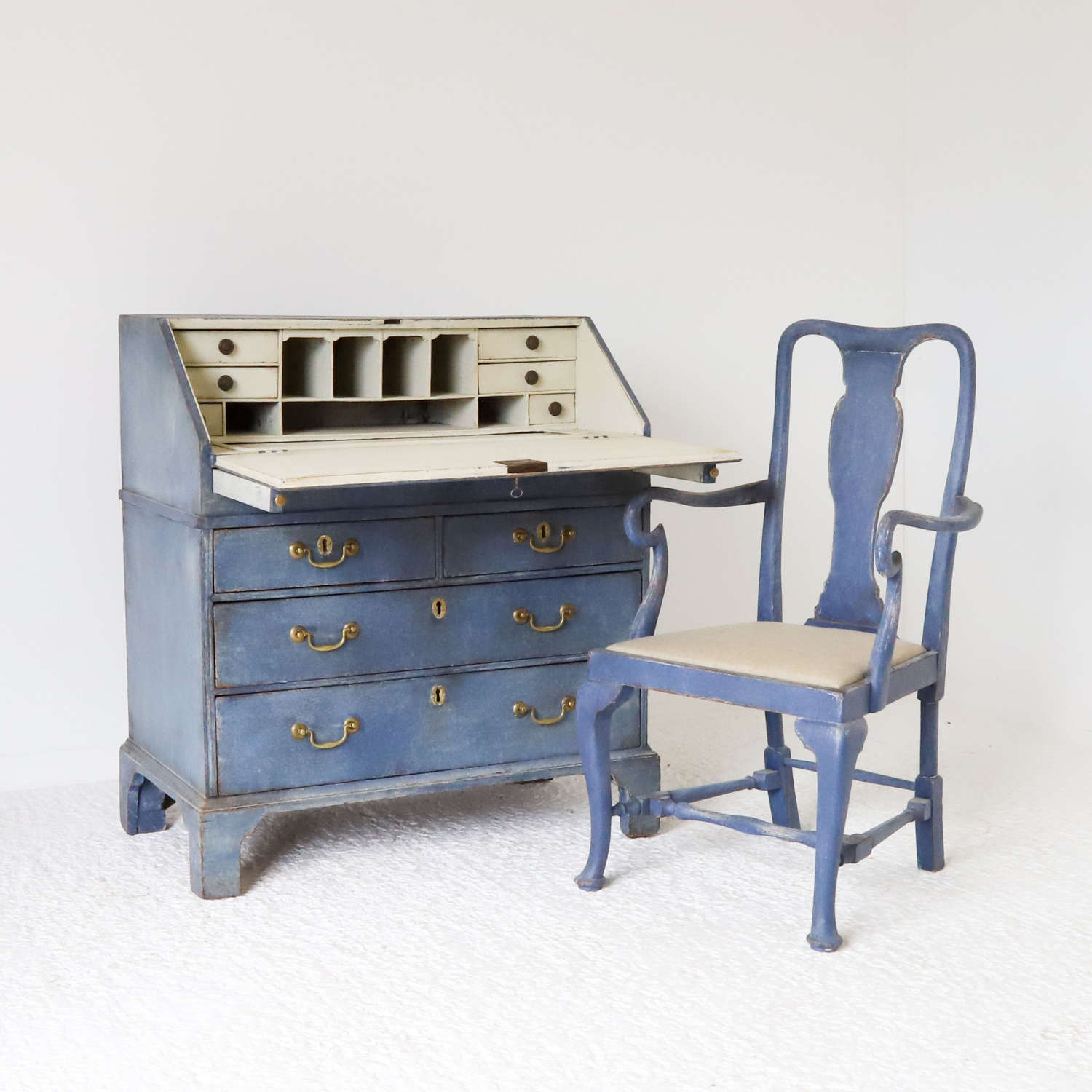 George 1st Bureau c1720 later painted in blue distressed finish