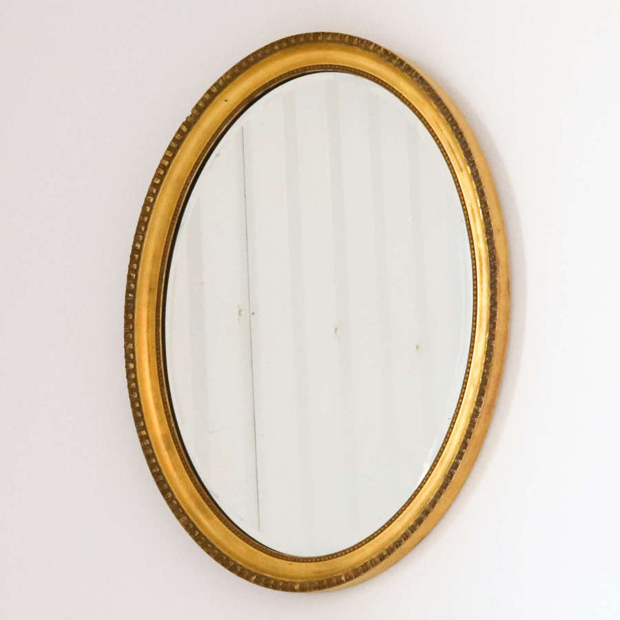 English Edwardian Oval Gilt Mirror Original Bevelled Plate and Back