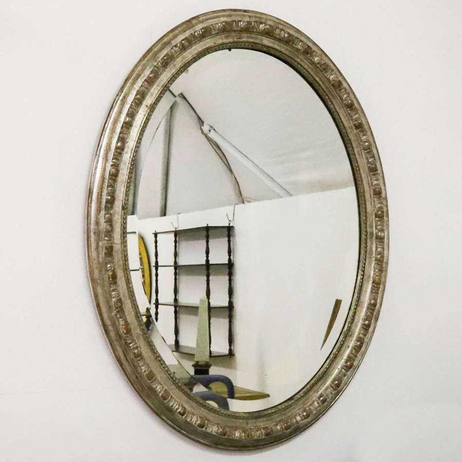 Mid 19th Century Large French Silver Water Gilded Oval Mirror