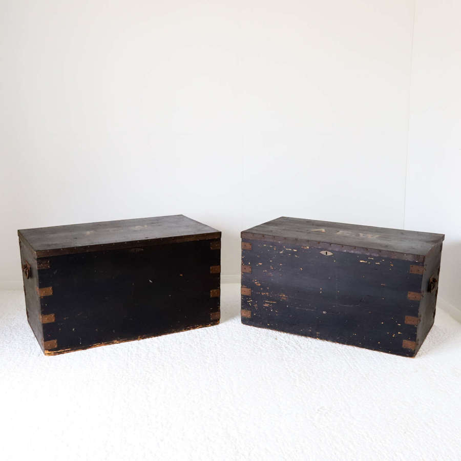 Pair of English 1890s Matched Original Campaign Chests