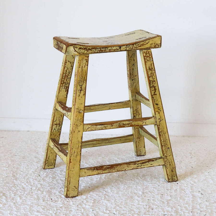 Chinese c1900 original finish lacquered elm stool