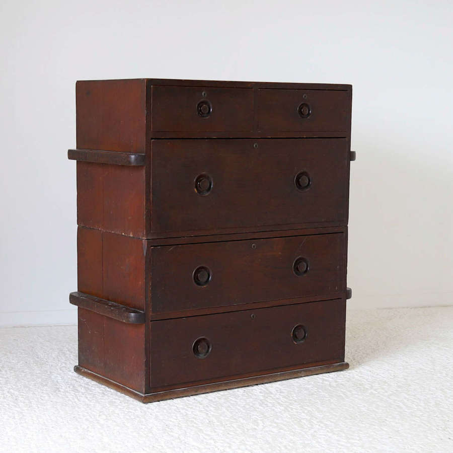 English 1860 large teak naval campaign chest in 2 sections