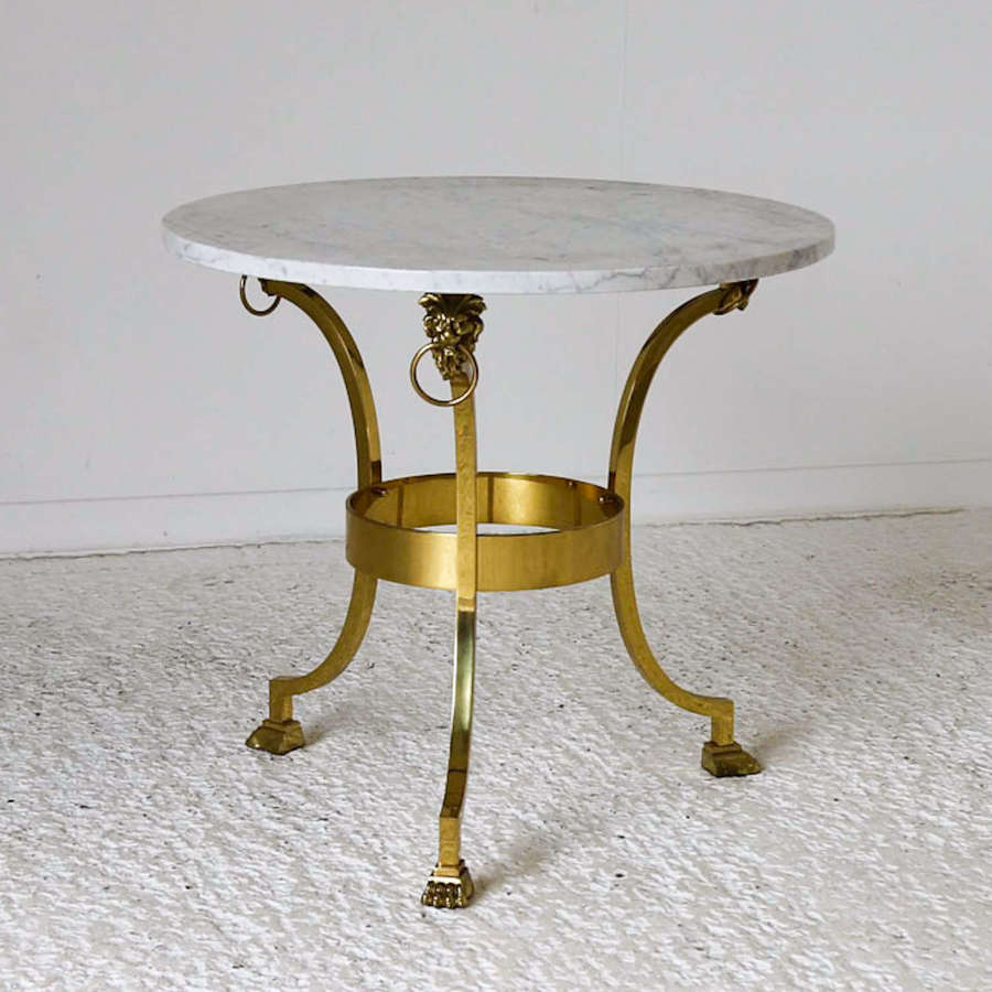 French 1970 Empire style side table gilt brass & white marble top