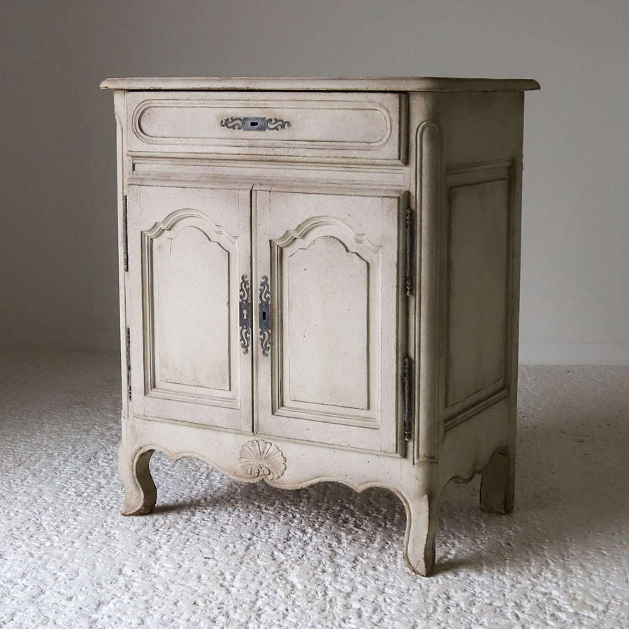 French mid 20th Century buffet cupboard painted distressed stone white