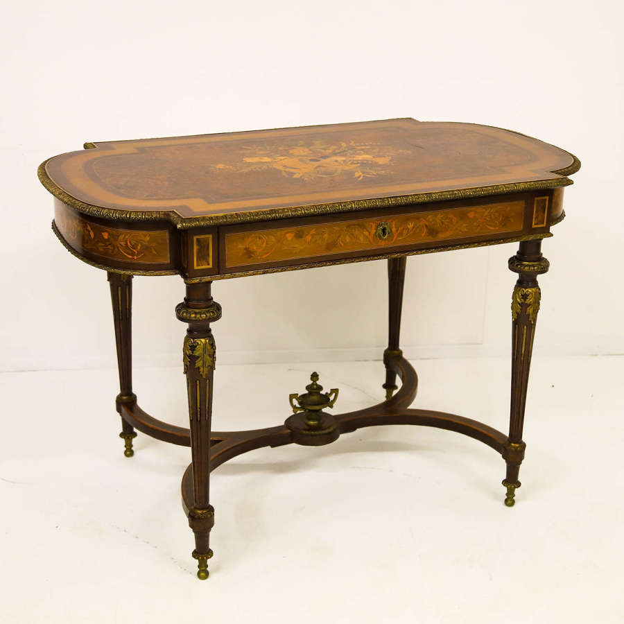Continental c. 1860 Ornate Ormolu & Marquetry inlaid centre table