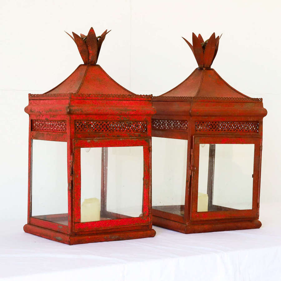 Pair of French 1960s toleware lanterns newly wired