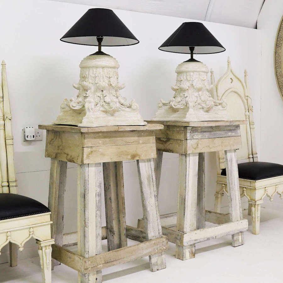 English 20th Century Pair of Capitals converted into lamps