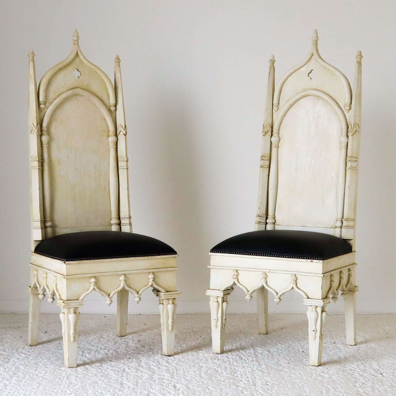 Pair of English 20th century painted Regency Gothic Style Chairs