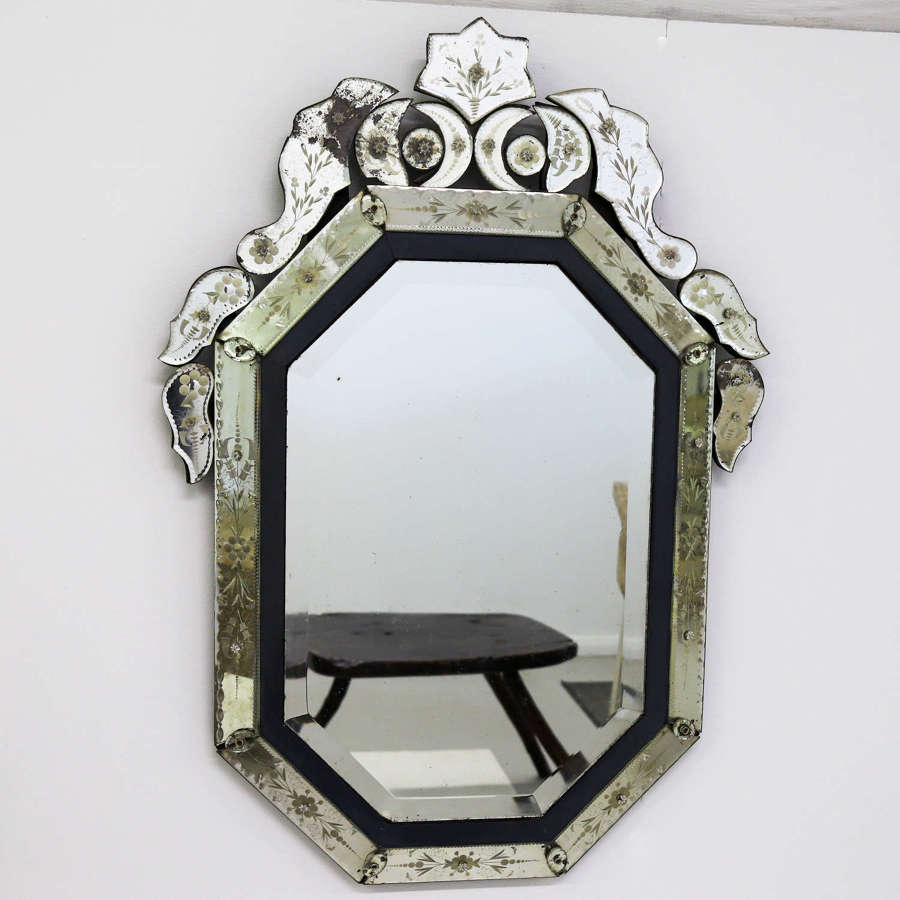 Late 19th Century Venetian Mirror with Wooden Painted Inlay