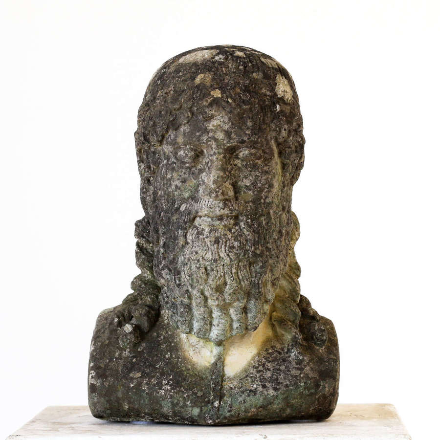 20th Century Reconstituted Stone Bust of Zeus/Jupiter