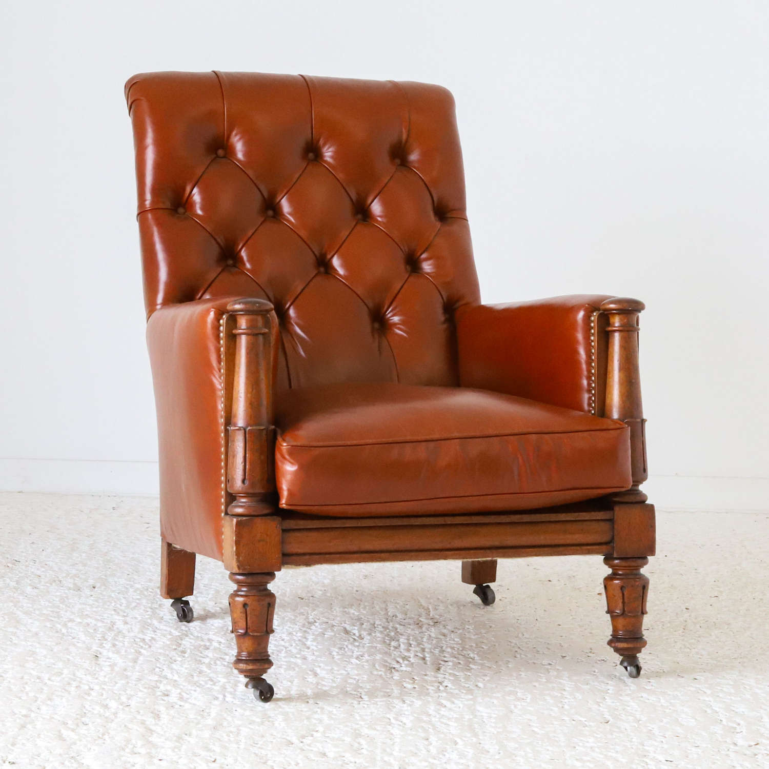 English William IV Library Chair reupholstered in tan leather