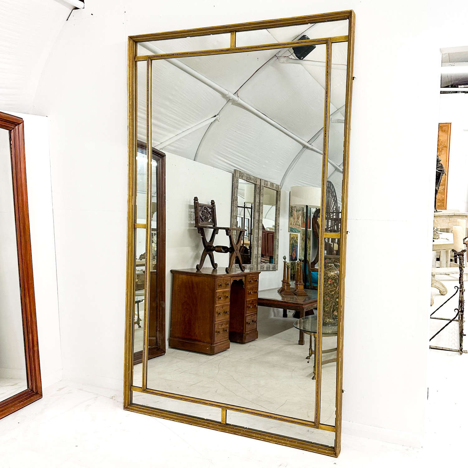 Early 20th C Large Regency Style border frame Gilt Mirror