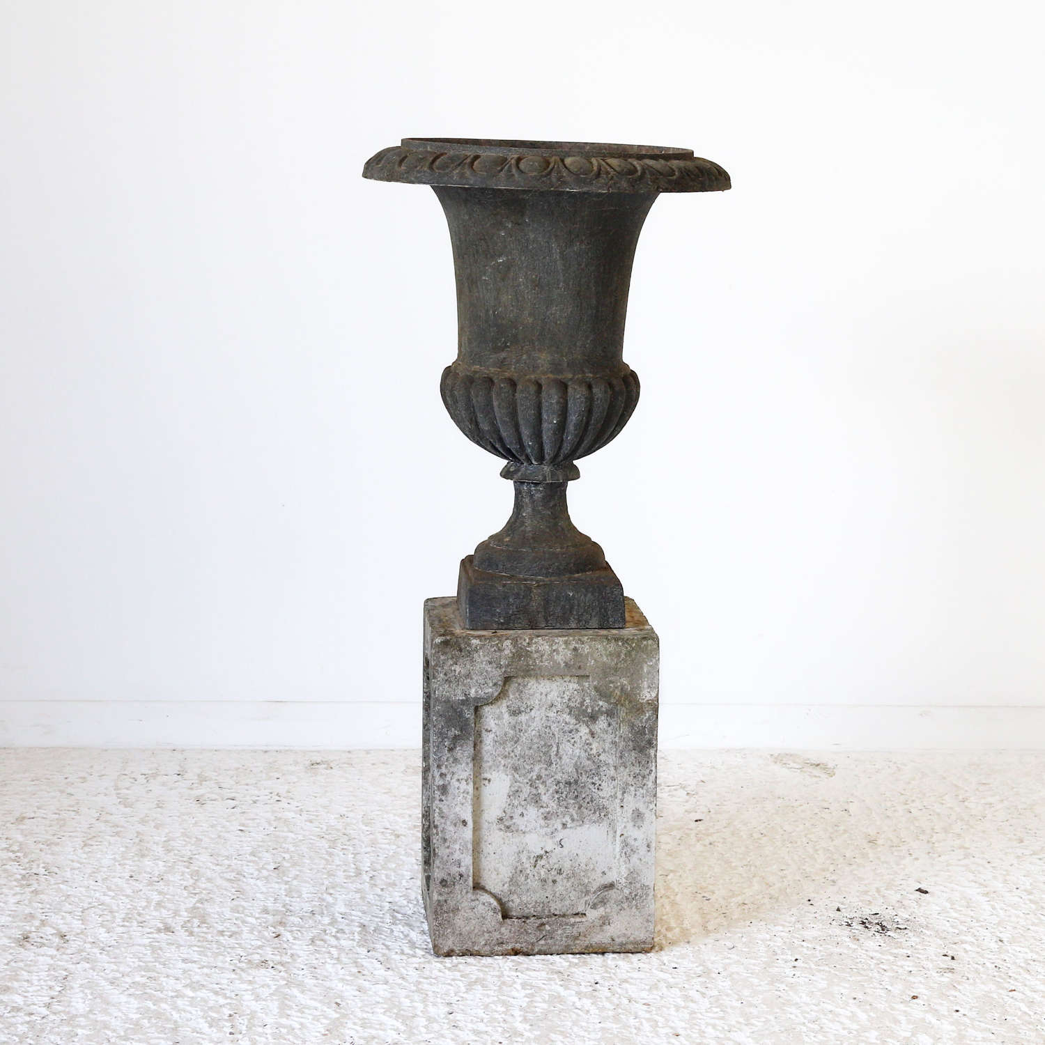 Well Weathered 19th Century Cast Iron Urn On Stand