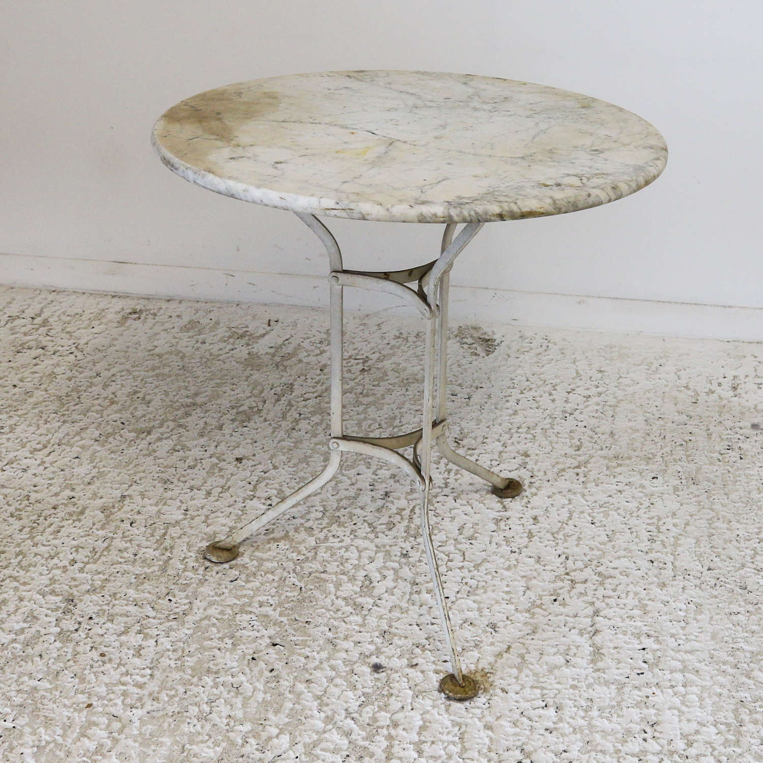 French 19th Century circa 1880-1900 Bistro Table Iron Base Marble Top