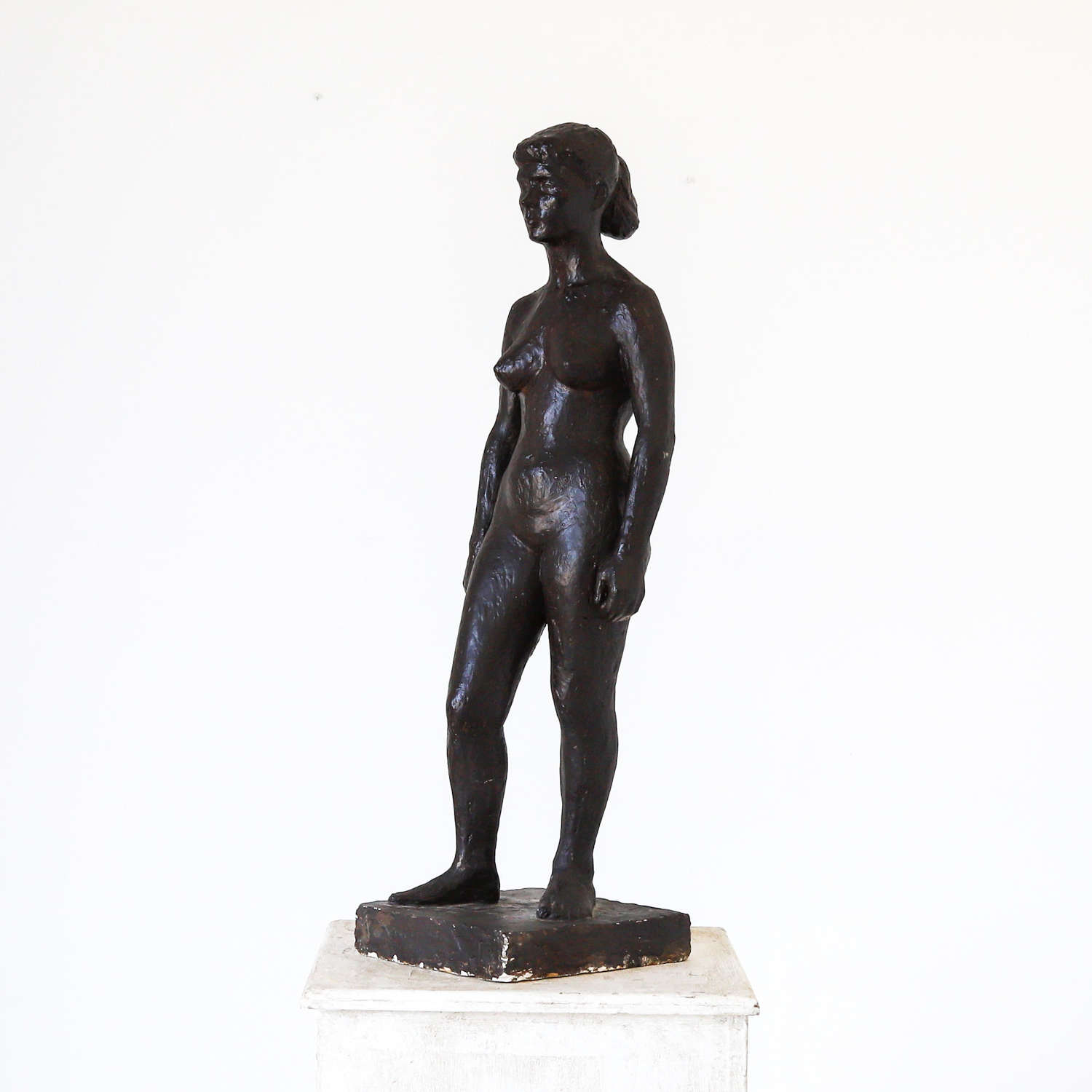 Mid Century Female Nude Plaster Statue bronze paint