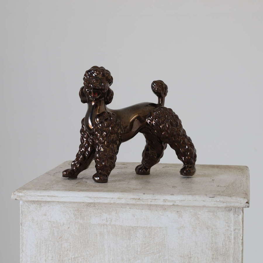 Italian Mid 20th Century Porcelain Poodle Dog Figurine Bronze Glaze