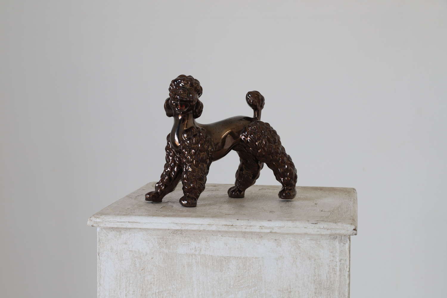 Italian Mid 20th Century Porcelain Poodle Dog Figurine Bronze Glaze
