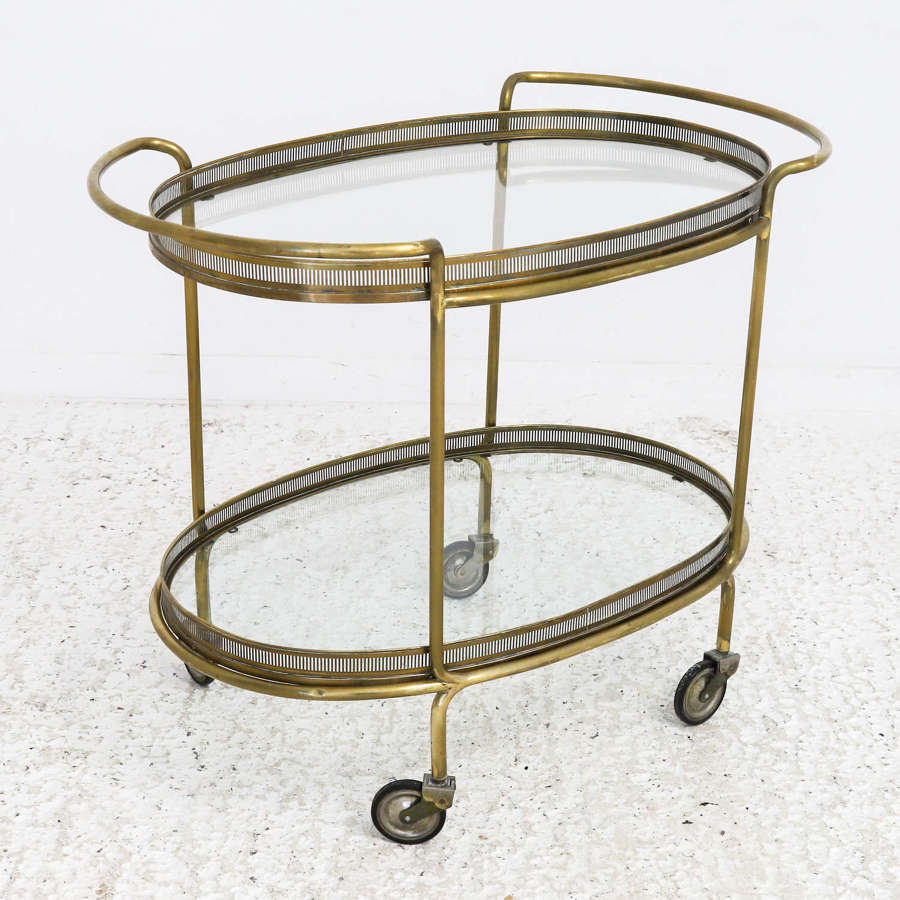 Mid Century German Brass and Glass Cocktail Trolley/Bar Cart
