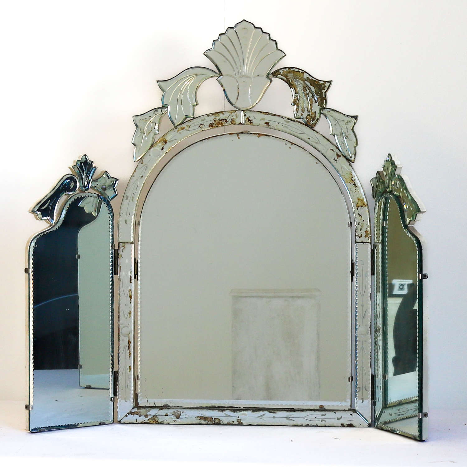 French 1920 Venetian Dressing Table Mirror Articulating Centre & Wings
