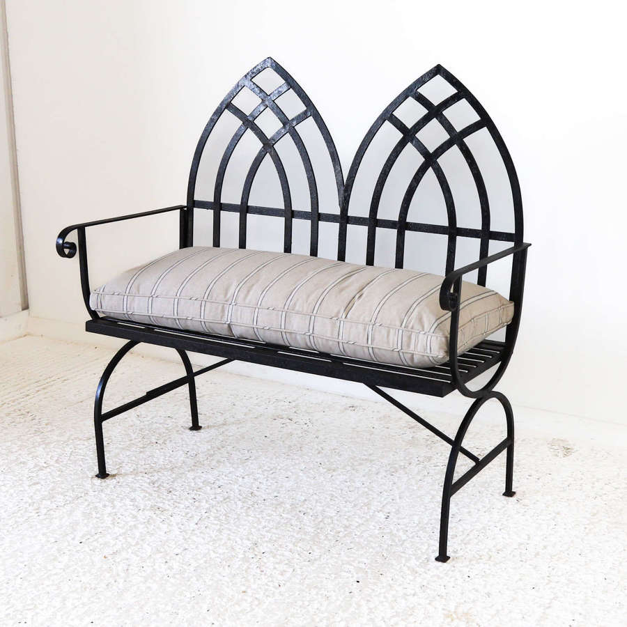 20th Century Gothic Style Iron Garden Bench Painted Black