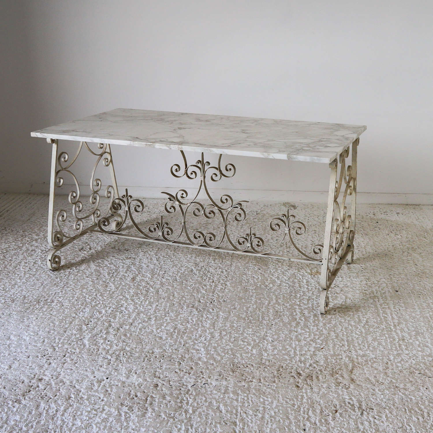 Decorative Iron Base Table With Later Marble Top