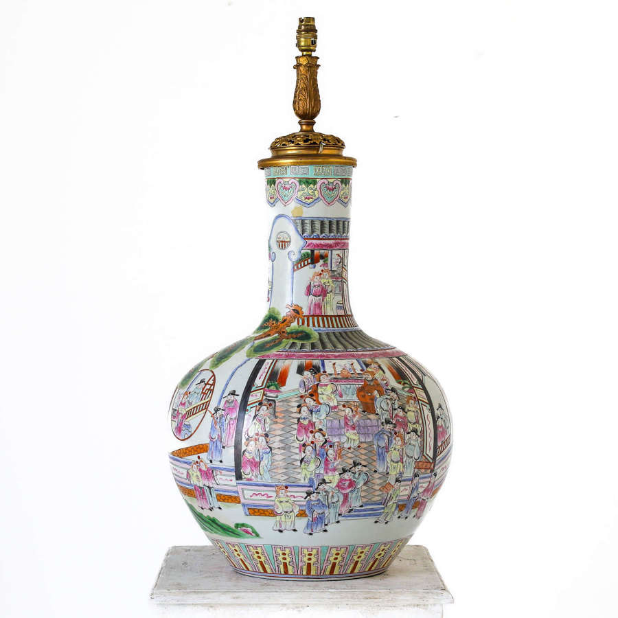 Huge Scale Chinese Famille Rose Bottle Vase Lamp