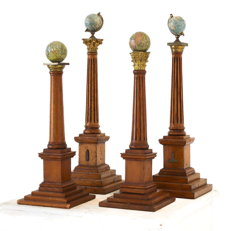 19th Century Masonic Miniature Globes on Columns - Set of 4