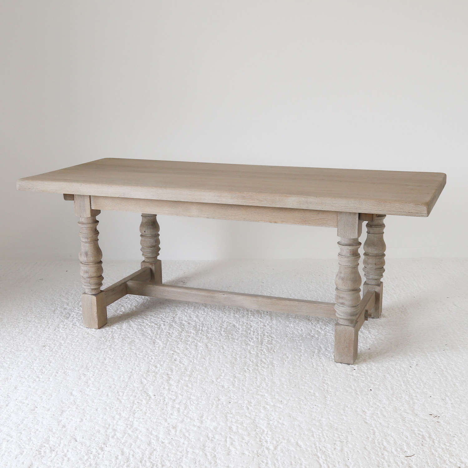 Bleached French Oak c 1930 Refectory Style Farmhouse Table sits 6-8