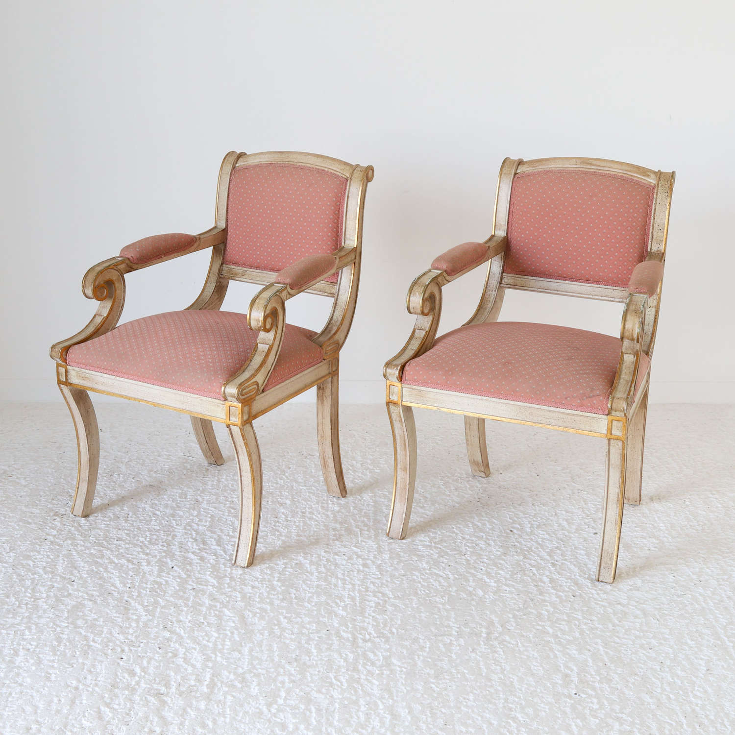 Pair of French Empire Style Armchairs c 1920 Ivory Colour Paint Finish