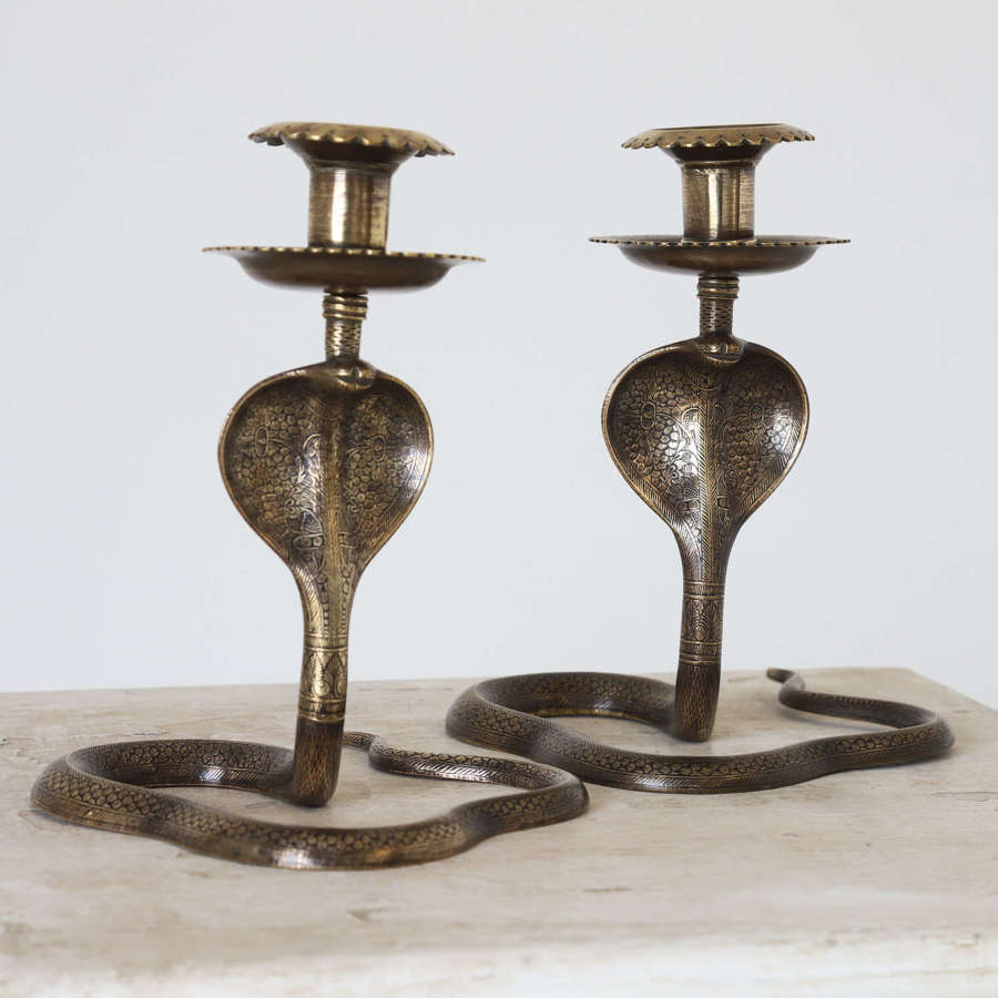 Pair of early 20th Century Indian Brass Cobra form Candle Sticks