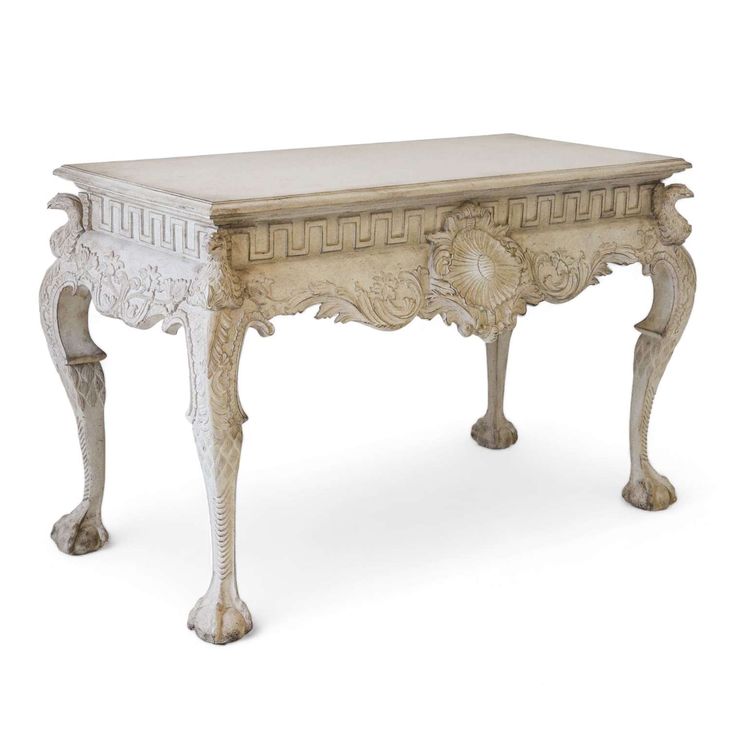 20th Century Ornate and Heavily Carved Painted Console Table