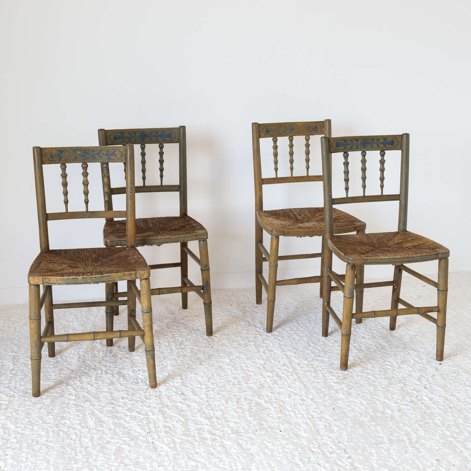 Circa 1820s Set Of 4 Painted Regency Faux Bamboo Chairs