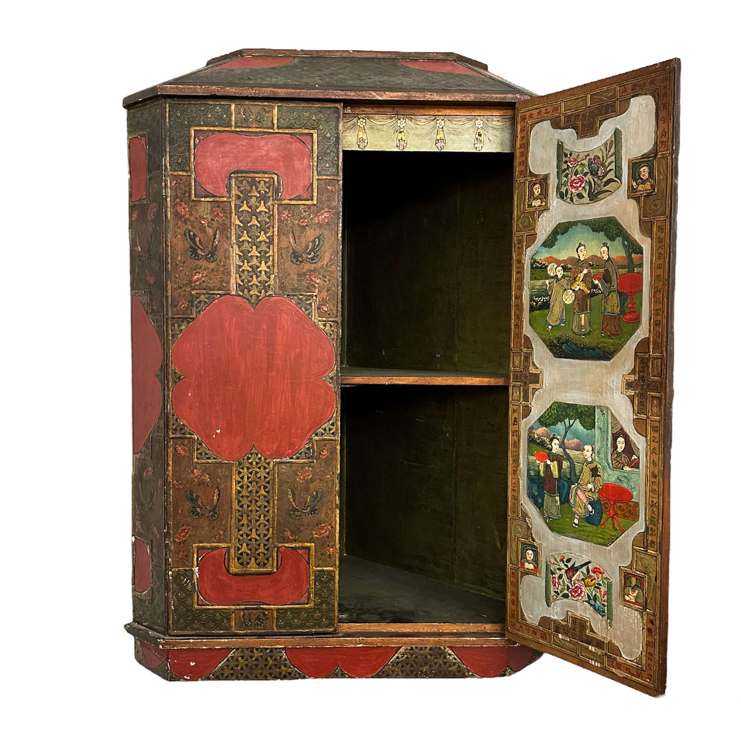 Early 20th Century Anglo Chinese Chinoiserie Corner Cupboard