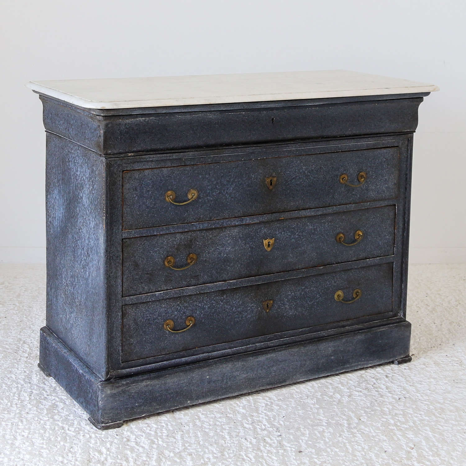 French 19th Century 4 Drawer Commode with White Marble Top