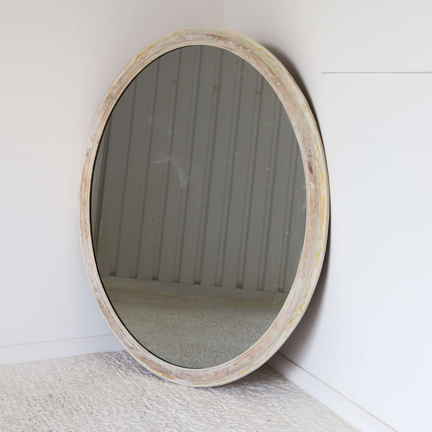 Large 19th Century Oval Mirror with Painted Pine Frame Mercury Mirror