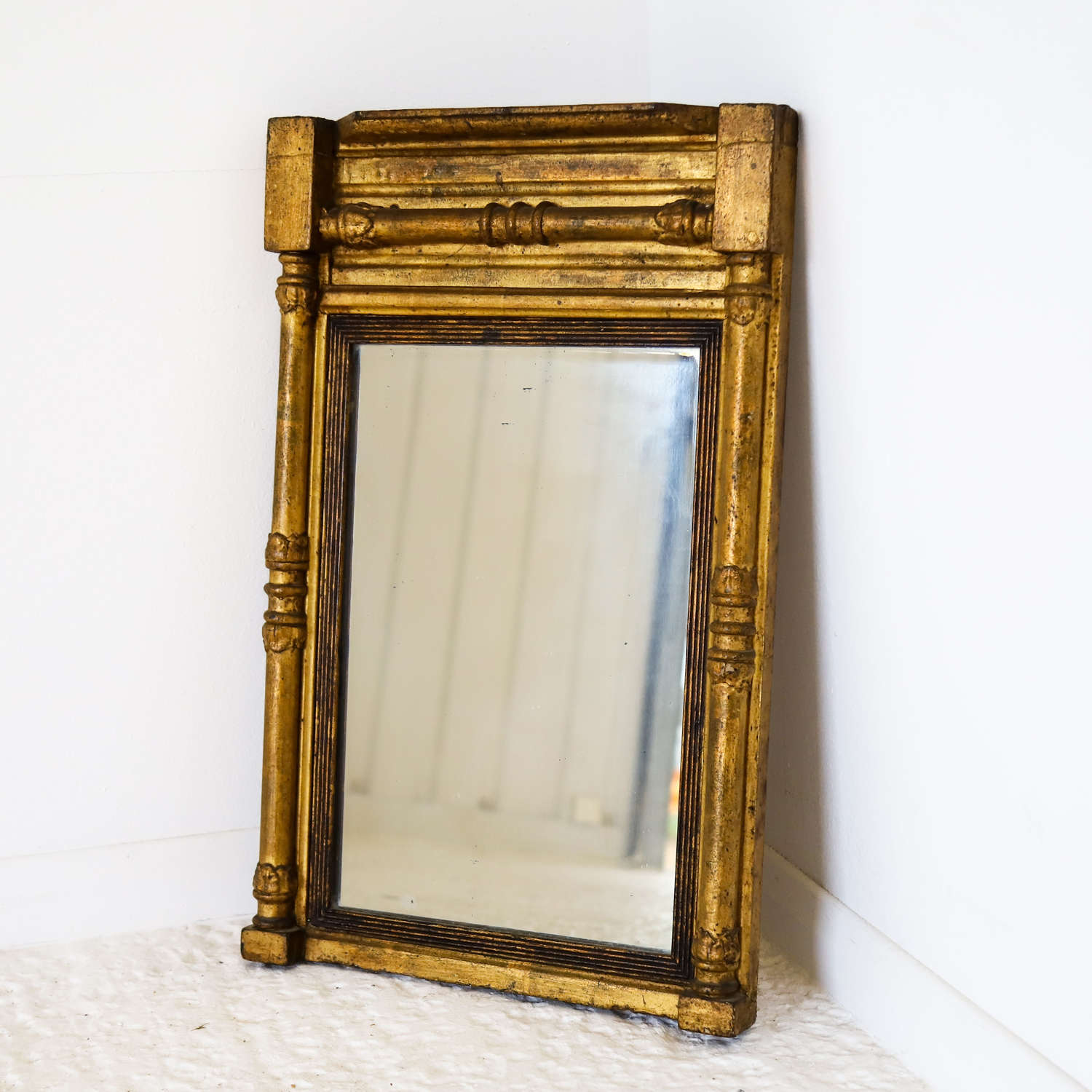 Antique Decorative Gilt Mirror Frame glass flanked by columns