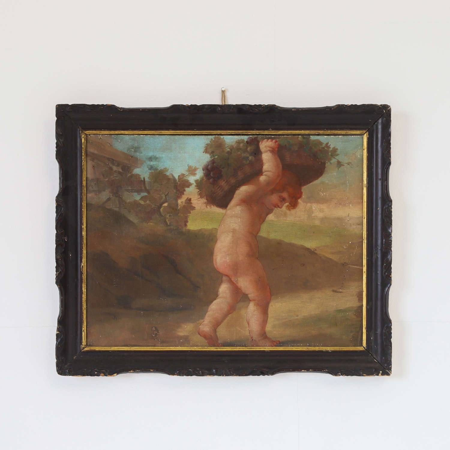 Oil on Canvas Painting of Putti Carrying Grapes