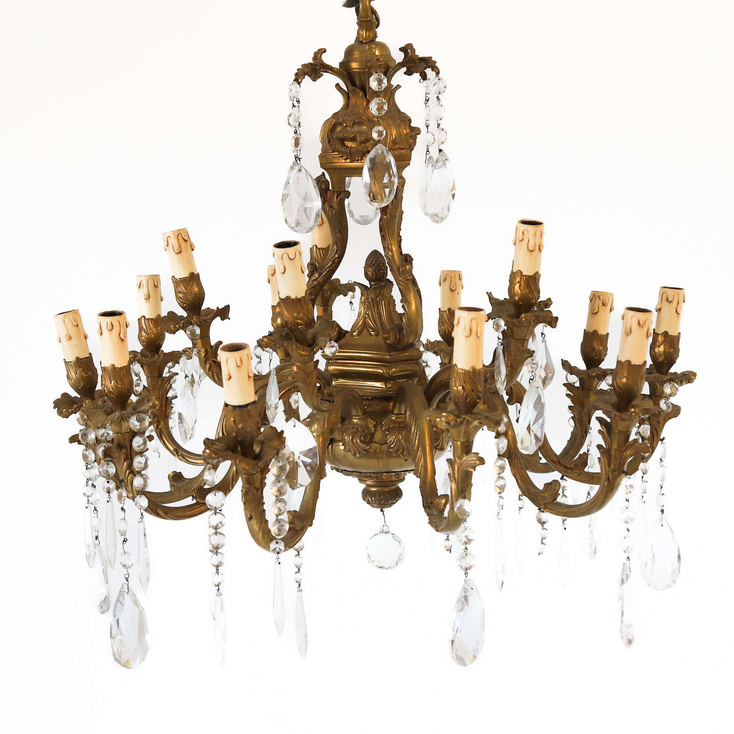 Brass and Crystal Rococo Style Chandelier - mid century