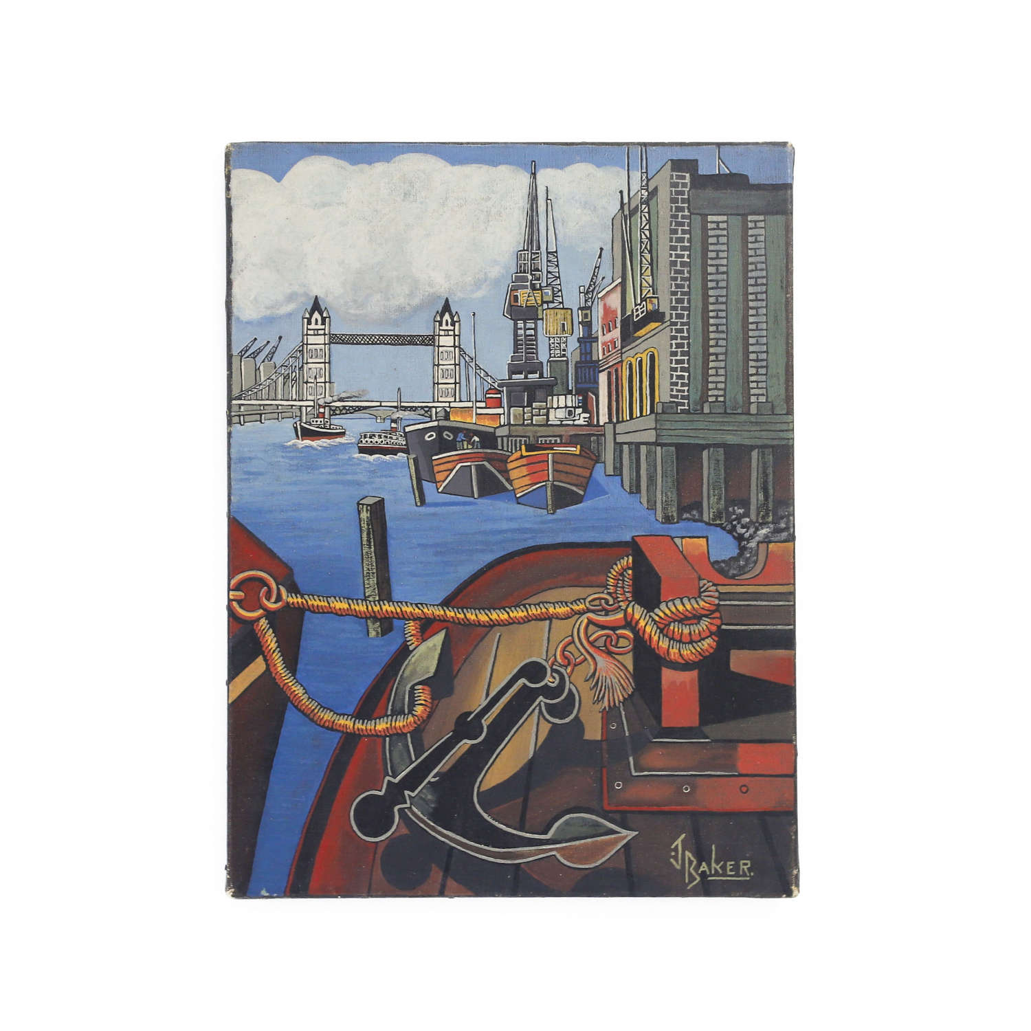 English Mid 20th Century Tower Bridge Oil on canvas Painting  J. Baker
