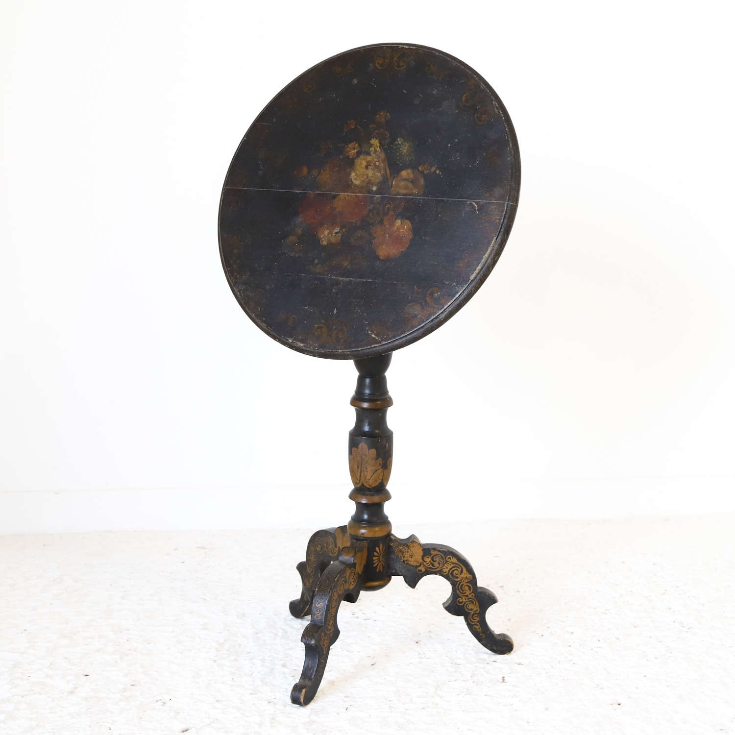 French C.1870 Decorated Tilt Top Gueridon Side Table  Original Finish
