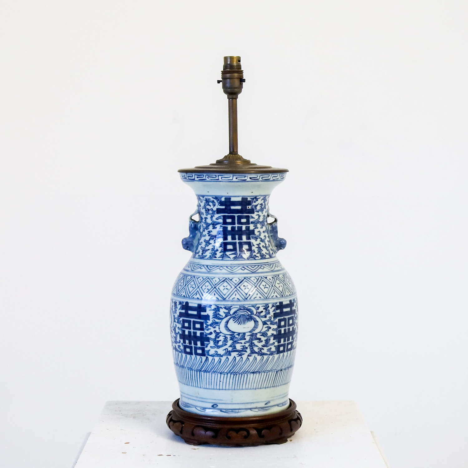 Early 20th Century Blue and White Oriental Vase Converted to Lamp