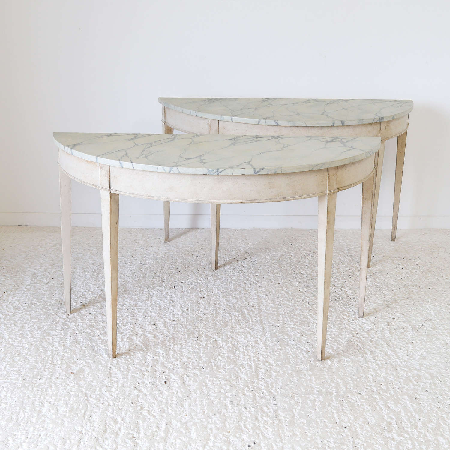 Pair of Swedish 1930 Console Tables later painted faux marble top