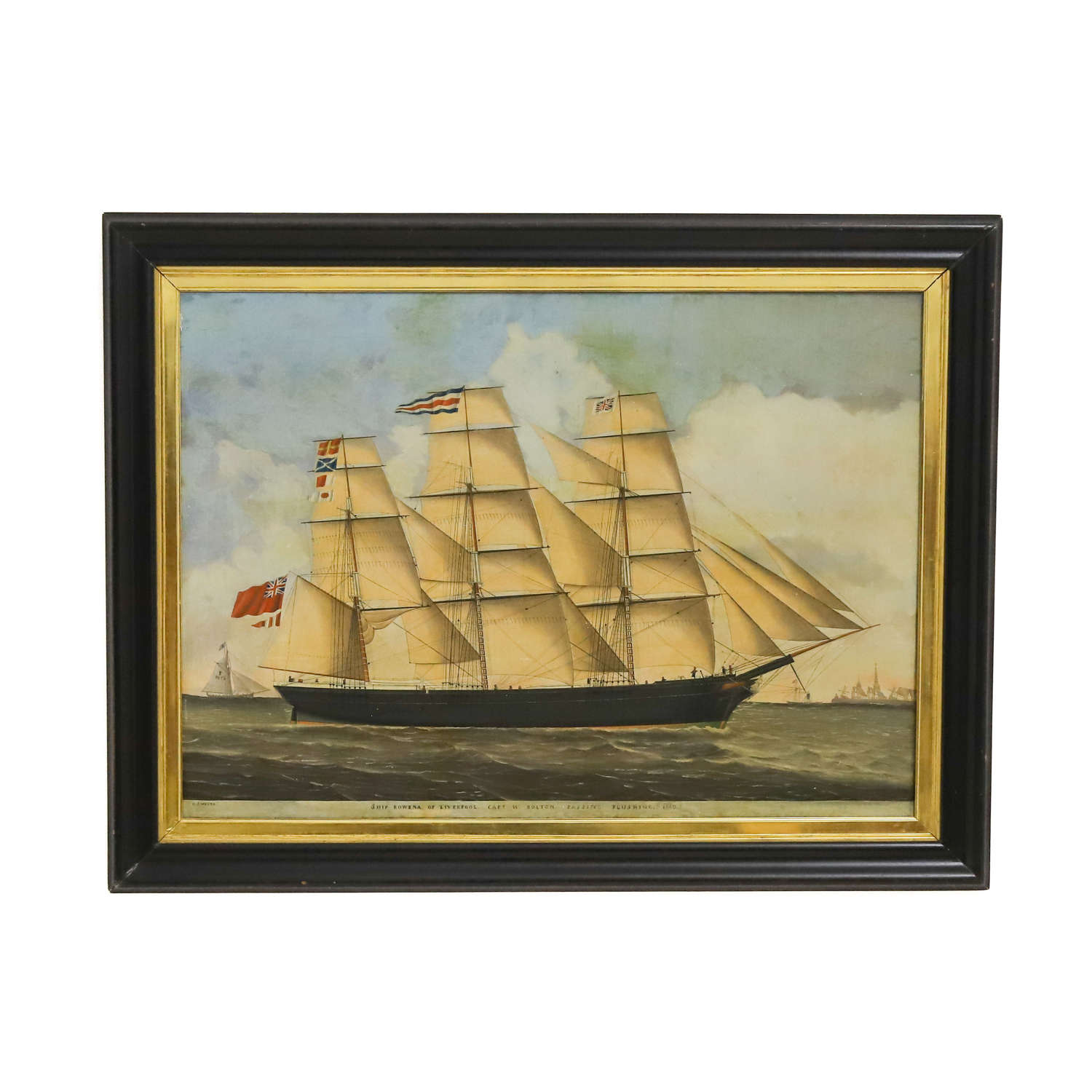 Overpainted print of Ship Rowena of Liverpool - English 1890