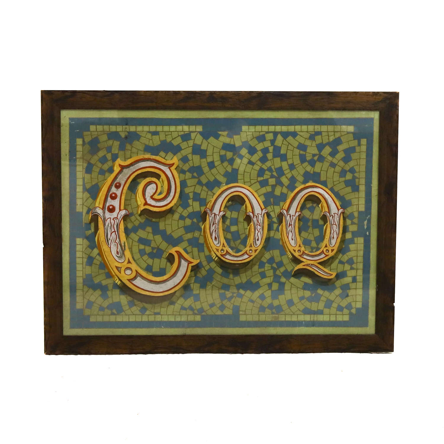 French 1960 Decorative Butcher’s Sign 'Coq' on Card - later frame