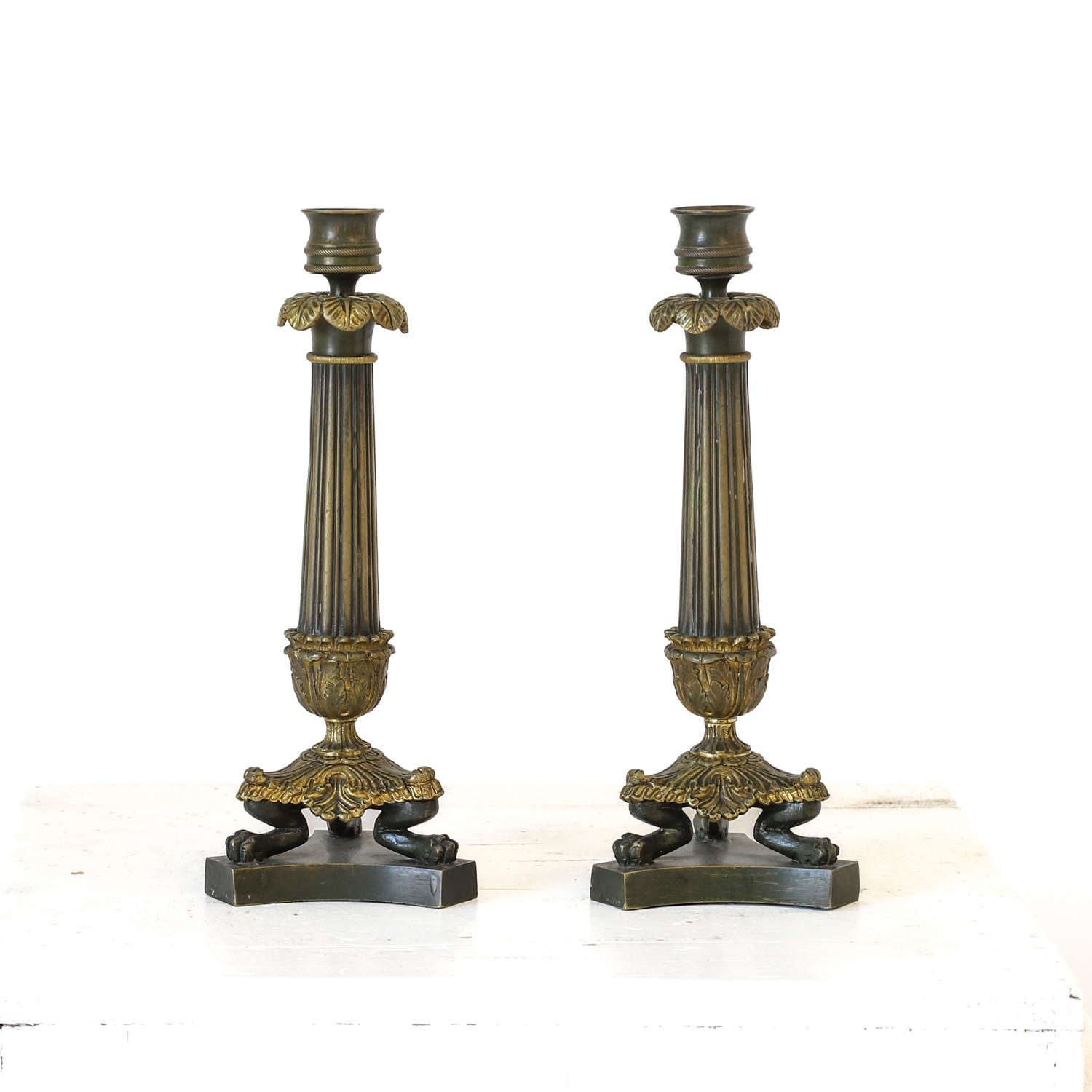 French circa 1860 Small Pair of Bronze Candlesticks