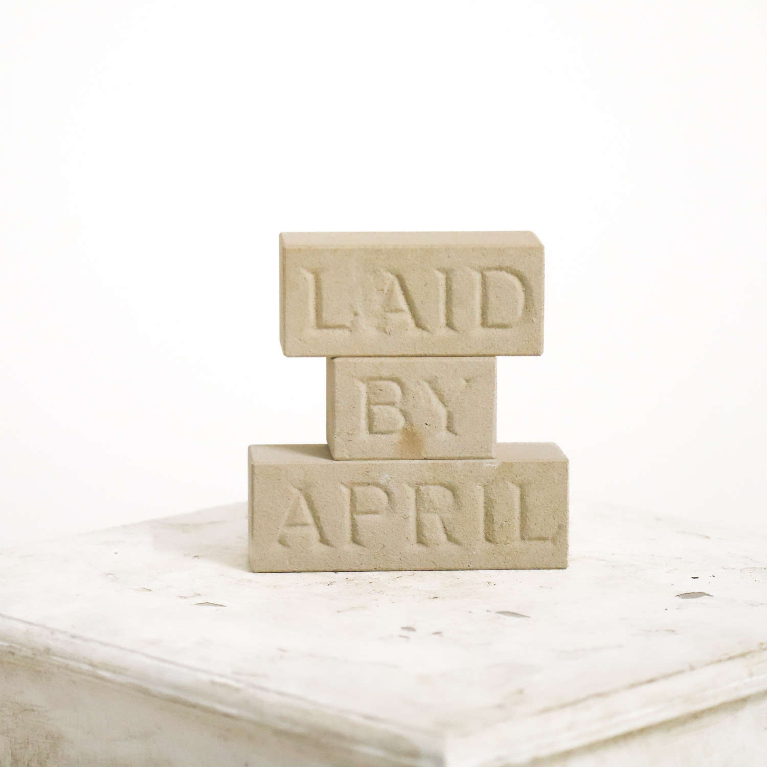 3 x Blocks with Words 'Laid By April' made from Carved Bath Stone 